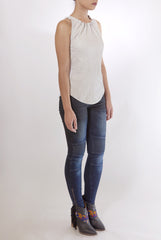 ILLIA GATHER NECK LEATHER AND LINEN TANK