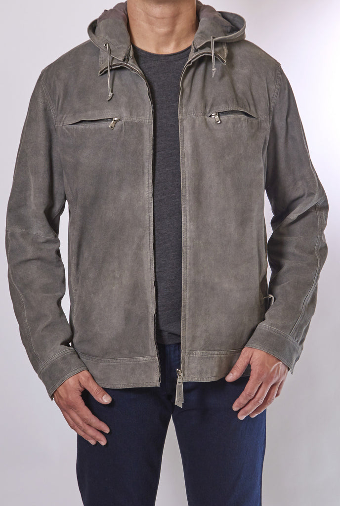 Suede hooded jacket men's hotsell