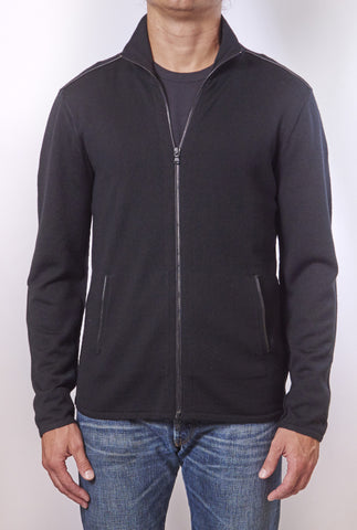 JOHN VARVATOS LEATHER TRIM ZIP SWEATER