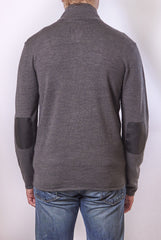 JOHN VARVATOS LEATHER TRIM ZIP SWEATER CHARCOAL