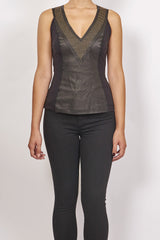ILLIA HAMMERED STUD LEATHER V NECK TANK