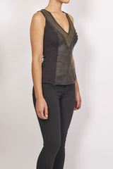ILLIA HAMMERED STUD LEATHER V NECK TANK