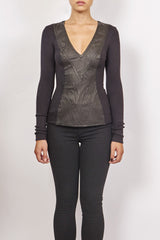 ILLIA CRUNCH LEATHER AND MODAL L/S TOP