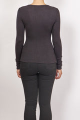 ILLIA CRUNCH LEATHER AND MODAL L/S TOP