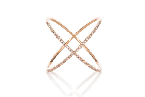 EF COLLECTION ROSE GOLD AND WHITE DIAMOND X RING