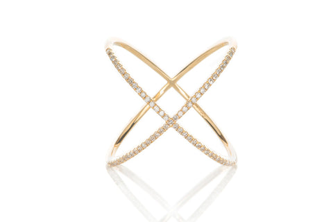EF COLLECTION YELLOW GOLD AND WHITE DIAMOND X RING